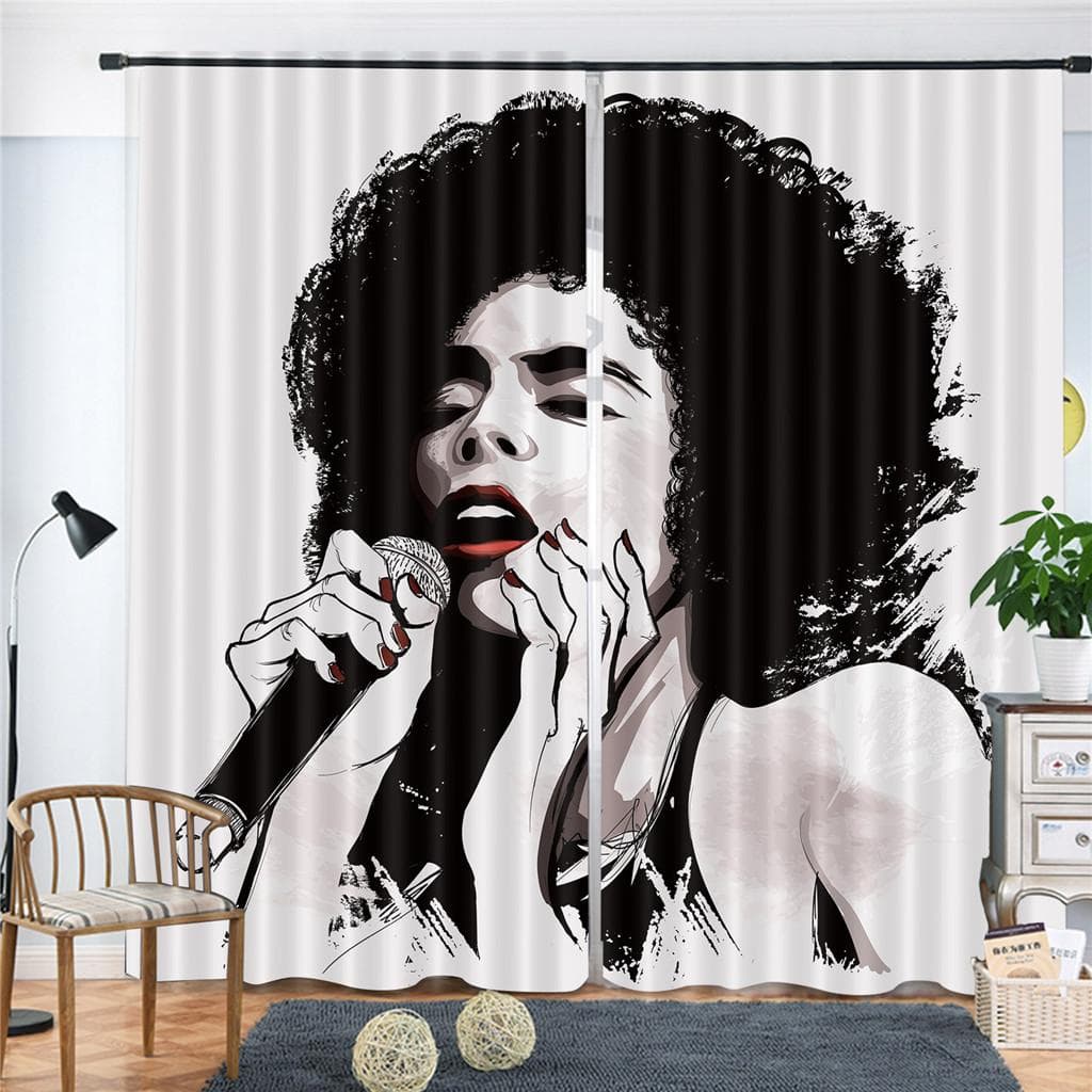 African American Black Girl Curtains Magic Polyester Rod Pocket Windows Door Curtain for Kids Girls Bedroom Study Room 100W160H(CM)40x63in&Grommet Top