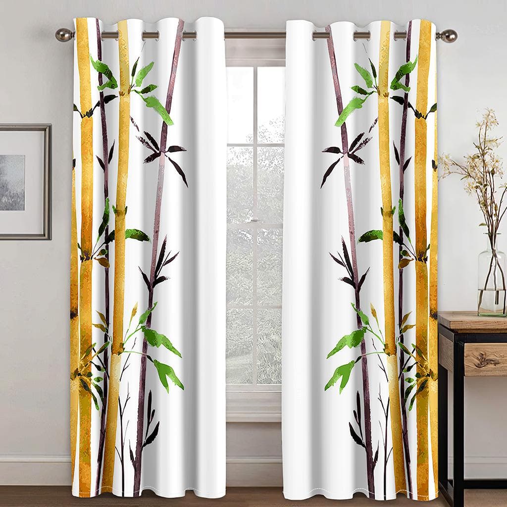 Bamboo Curtains Bamboo 3D Printed Nature Wood Natural Zen Asian Chinese Style Wildlife Home Decor Living Room Bedroom 100W160H(CM)40x63in&Hook