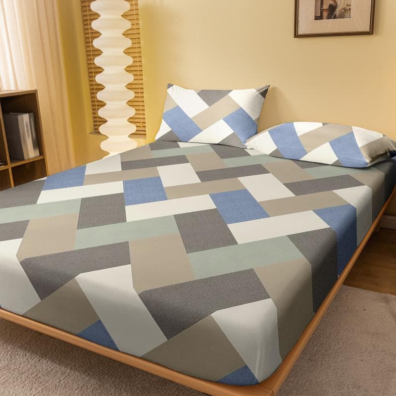 1 Simple Modern Rectangular Geometry Printed Matte Fitted Sheet, Bedroom Printed Bed Cover, Bedding (Excluding Pillowcases) 71x132cm