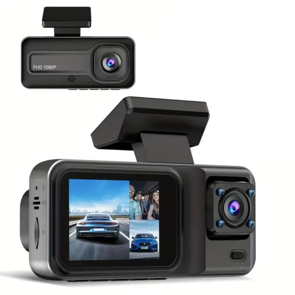 1080P DVR Dash Camera Front & Inside & Rear Camera Driving Recorder with 2 Inch IPS Screen 170 degrees Dual Camera black