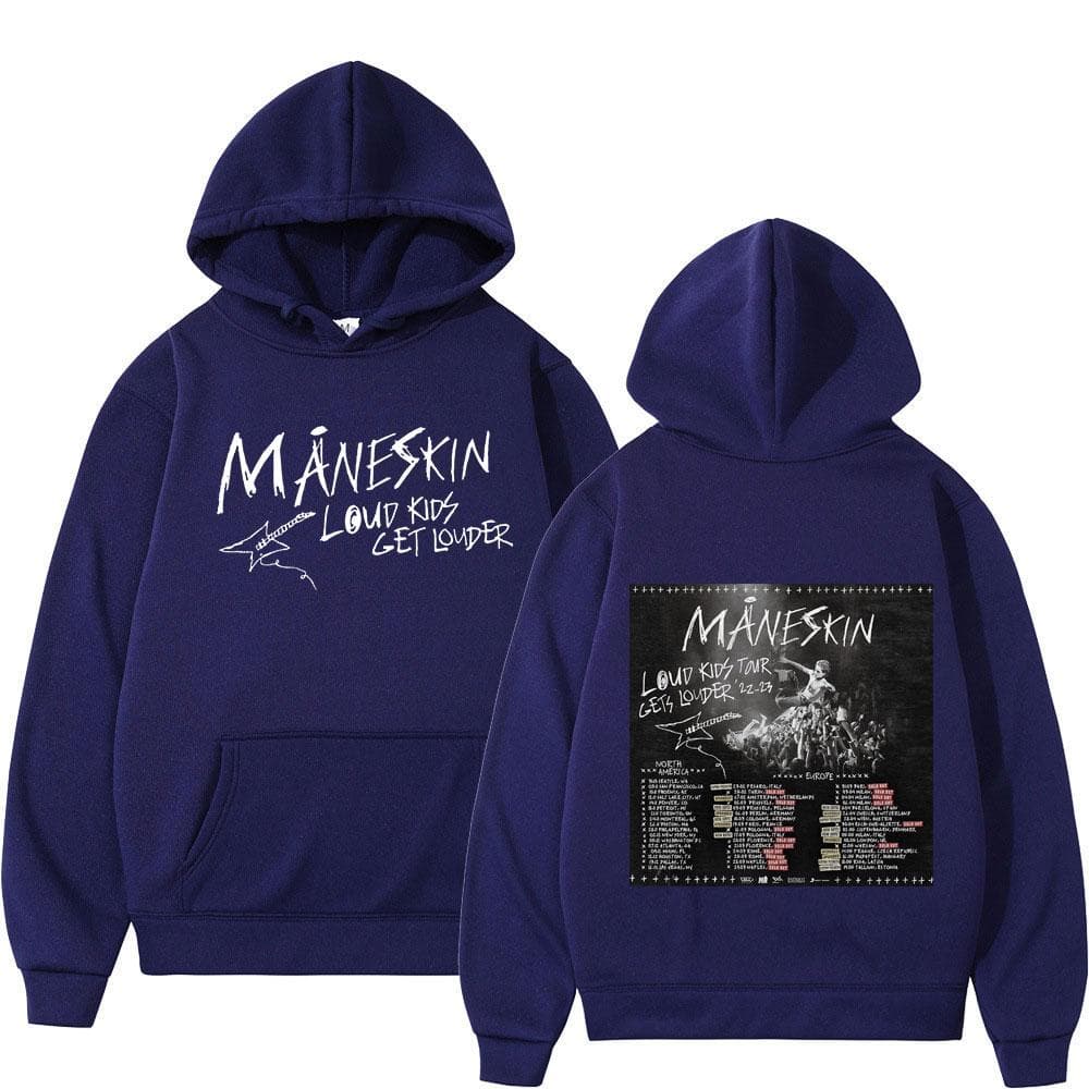 Maneskin Louds Kids Gets Louder Tour Graphic Hoodies Italian Rock Band Oversized Sweatshirts Unisex's Women's Vintage Clothing Kpop XL