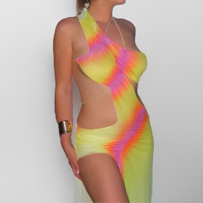 New Women's Elegant Straps and Waist-exposed Waist-retracting Printed Dress 3XL