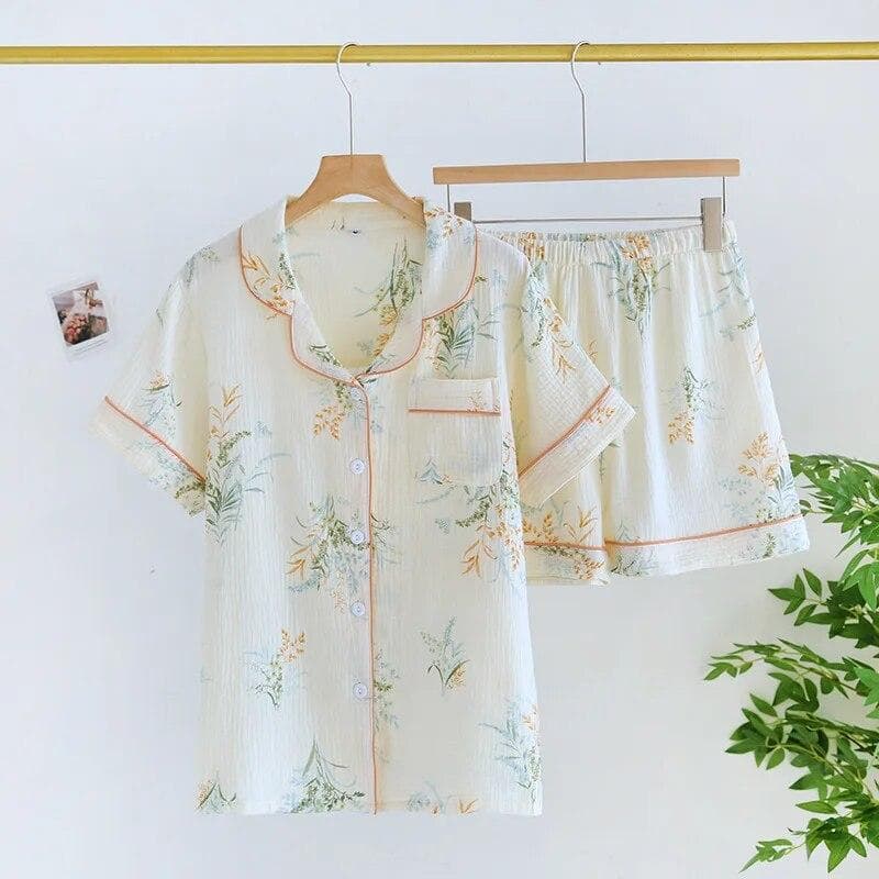 2026 Japanese Summer New Women's Pajama Set 100% Cotton Short sleeved Shorts Two piece Set Thin Breathable Home Furnishing Set XL