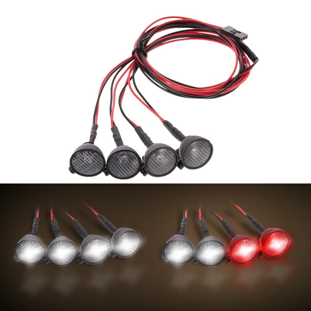 4pcs RC Car Multi-Function Round LED Light with Lampshade for 1/10 RC Crawler Car HSP REDCAT Axial white