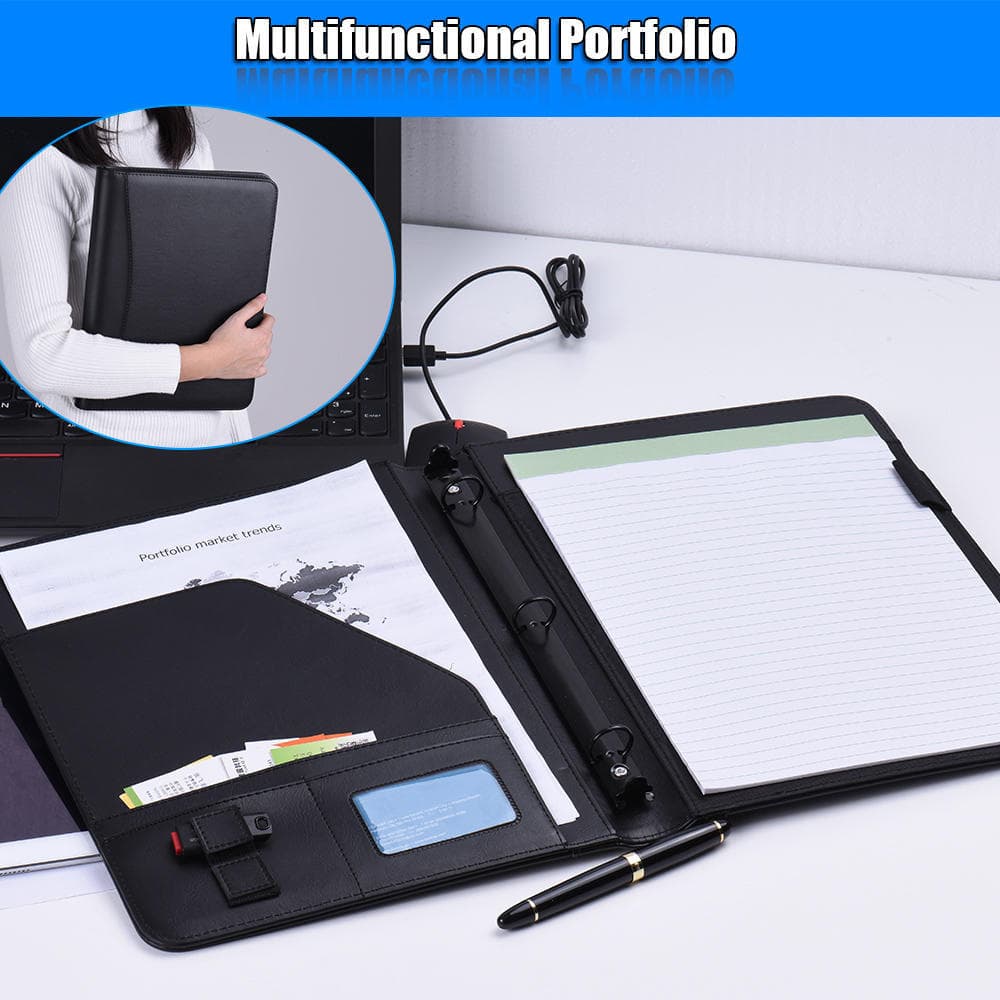 Pro Office PU Leather A4 Portfolio Folder Case Organizer Card Holder Loose-leaf