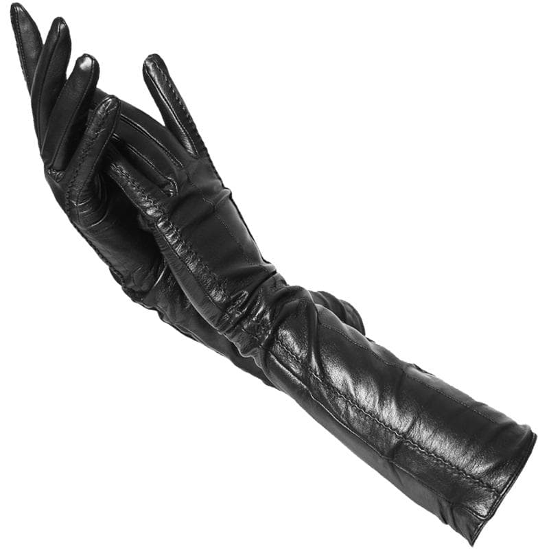 High Quality Ladies color Lambskin Leather Gloves length 47cm Winter Warm Fashion long gloves 6.5 black
