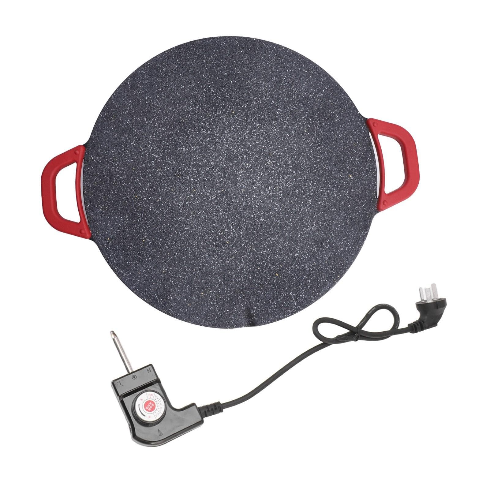 Korean Grill Pan Electric Round Comal BBQ Griddle Plate with Non Stick Coating Black L(for 6.5-9kg)
