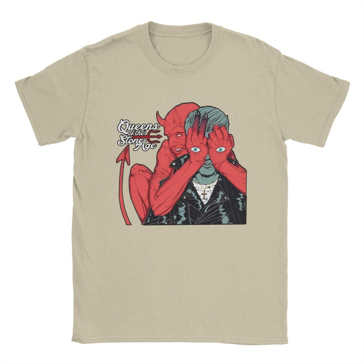 Men Queens Of The Stone Age Band T Shirts Cotton Clothes Vintage Short Sleeve O Neck Tee Shirt Plus Size T-Shirts S khaki