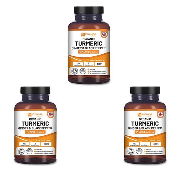 Turmeric Ginger Black Pepper 1440mg - 120 capsules | UK Made by Prowise Healthcare Pack of 3