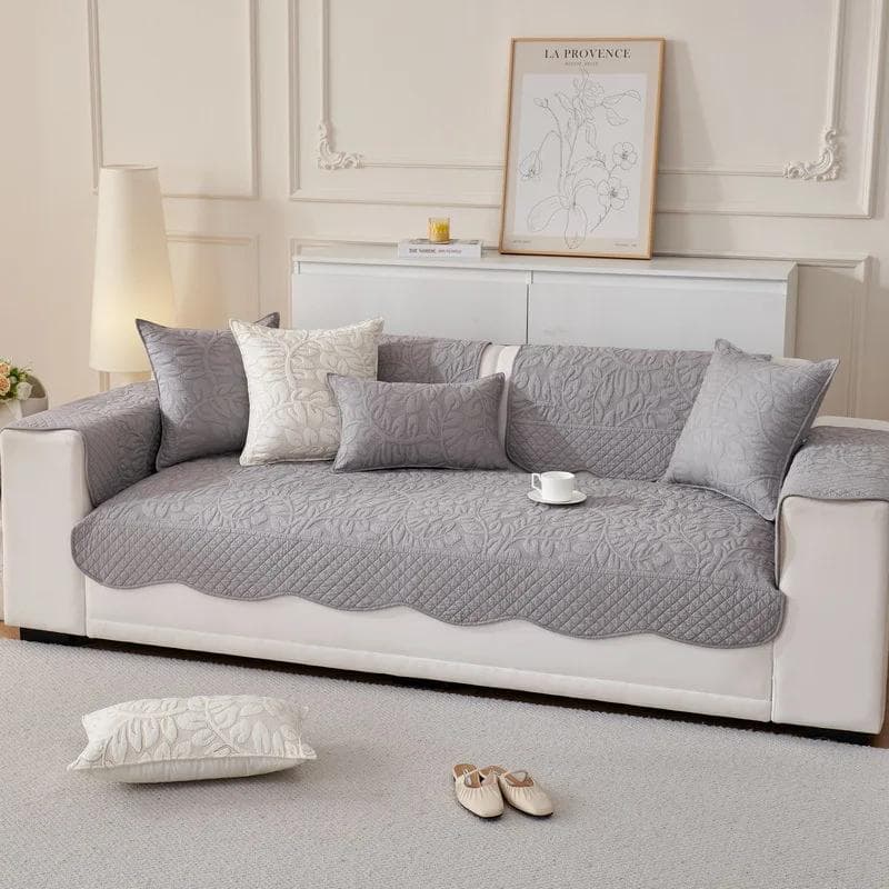Pure Cotton Embroidered Wave Edge Sofa Cushion Four Seasons Universal Anti Slip Seat Cushion Simple Dustproof Couch Cover Cloth 70x70cm 1pcs