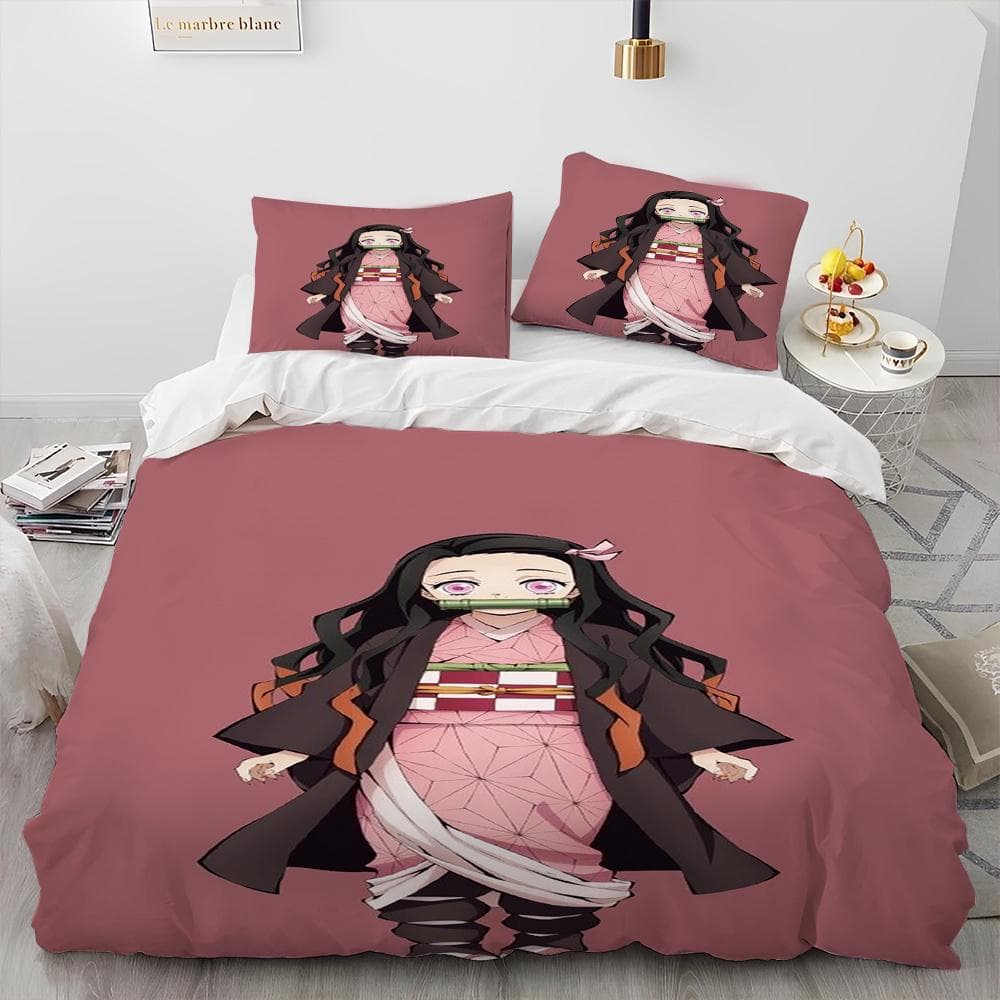 Demon Slayer Bedding Set Kamado Nezuko Duvet Cover Set Bedspread Pillowcase King Queen Full Single Size Bed Linen Kids Teen Gift Eu Twin 135x200cm