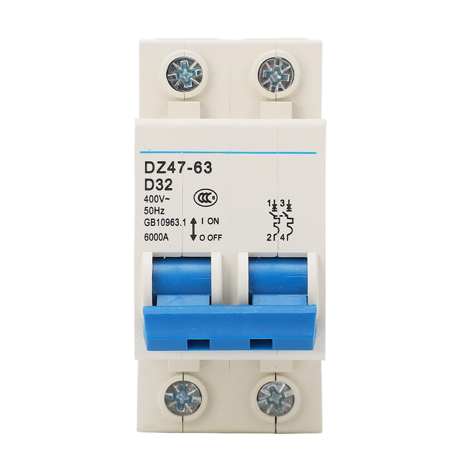 2P Miniature Circuit Breaker Compact DIN Rail Mounted Circuit Breaker Breaking Capacity 6000A 400V
