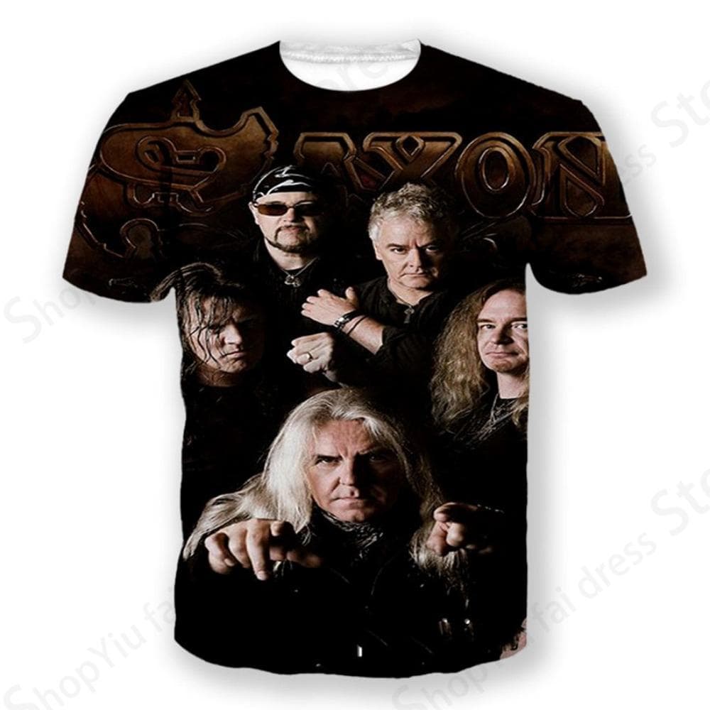 Rock Band Saxon Band 3d Print Tshirt Men Fashion T-shirt Hip Hop Tops Tees Men Clothes Heavy Metal Tops XL