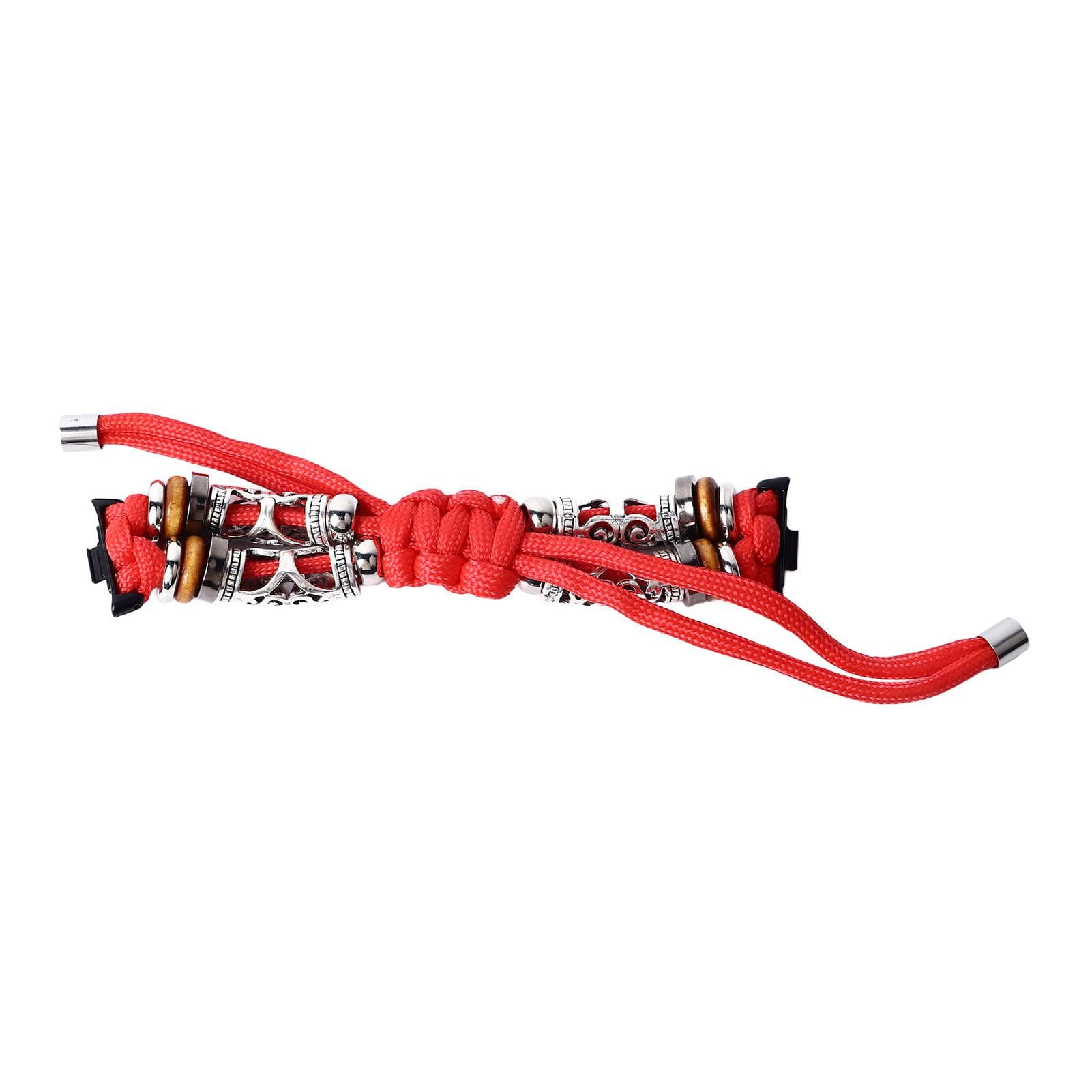Braided Loop Wristband for Mi Band 8pro Adjustable Stylish Beads Breathable Loop Strap Woven red