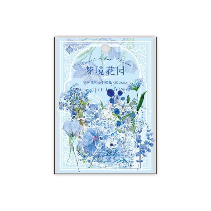 30pcs/1lot kawaii Stationery Sticker Dreaming of Flower Diary Planner junk journal Decorative Scrapbooking DIY Craft Sticker YSL light blue