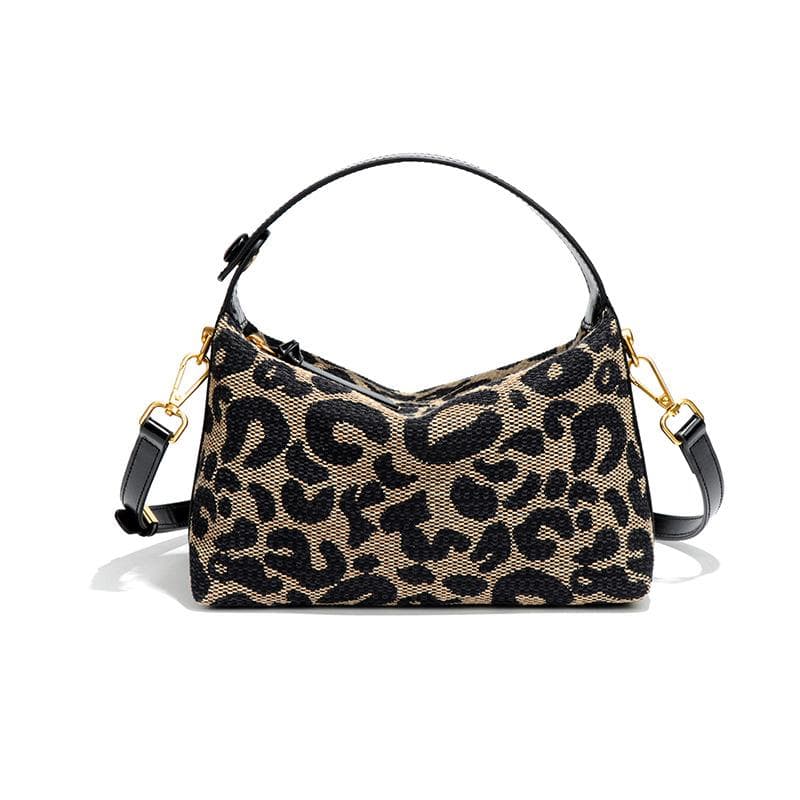 Leopard Print Autumn and Winter Hand-held Lunch Box Bag, Retro Large-capacity Single-shoulder Crossbody Bag, High-end Casual Women's Bag