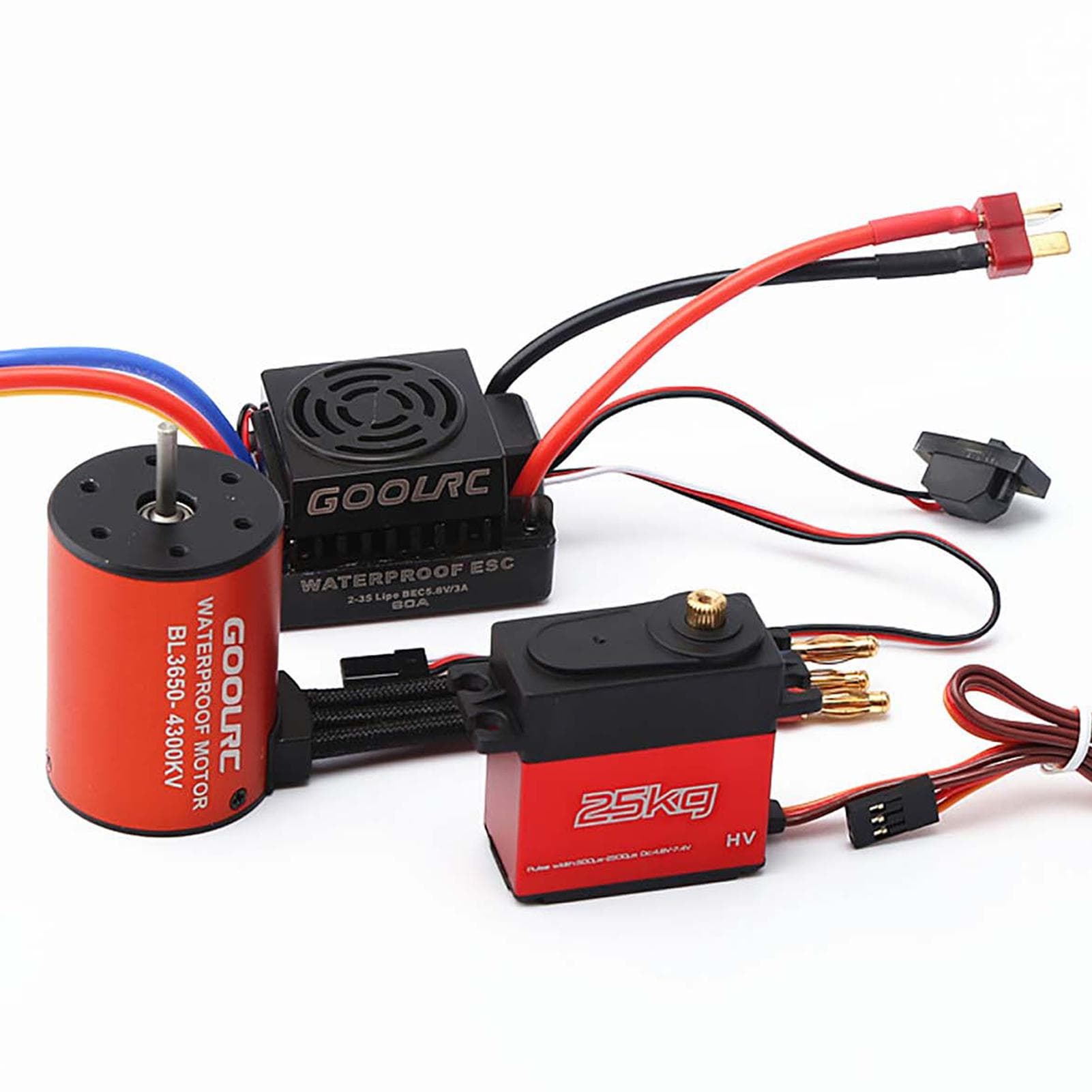 GoolRC Motor Combo Set 3650 4300KV Motor 60A Brushless ESC 25kg Servo w/ 25T Servo Arm for 1/10 RC multicolour