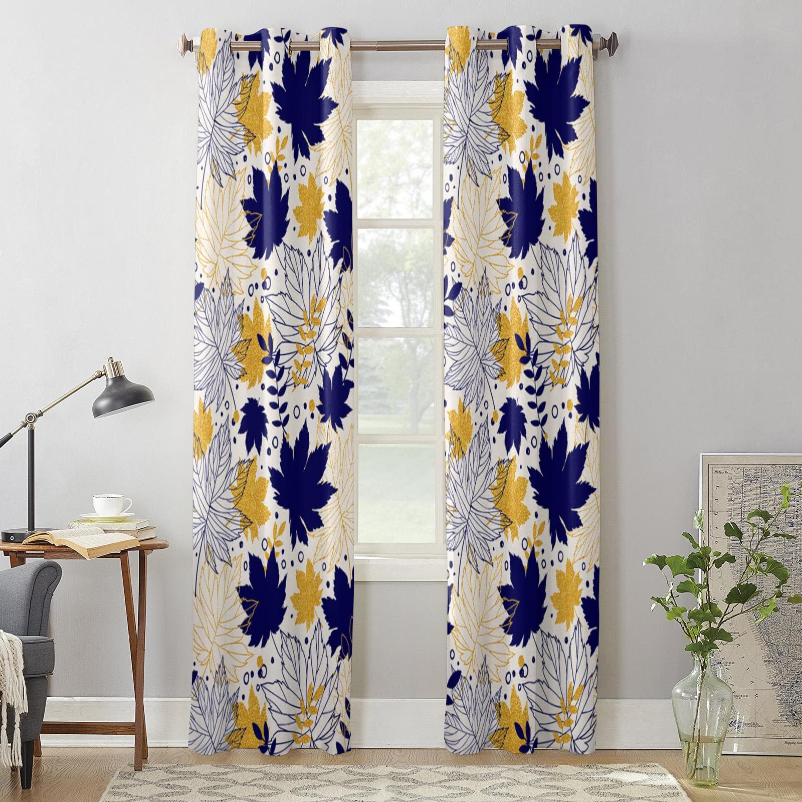 Autumn Thanksgiving Maple Leaf Texture Curtains for Bedroom Living Room Window Curtain Treatments Blinds Kitchen Decor Drapes 135W x 60H(cm) x1