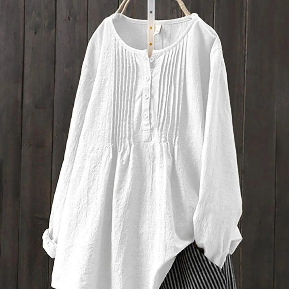 Women's Autumn All-match Long Sleeve O-Neck Casual Loose Shirt Retro Harajuku Solid Color Cotton and Linen Shirt Large Size Tops 4XL cool white