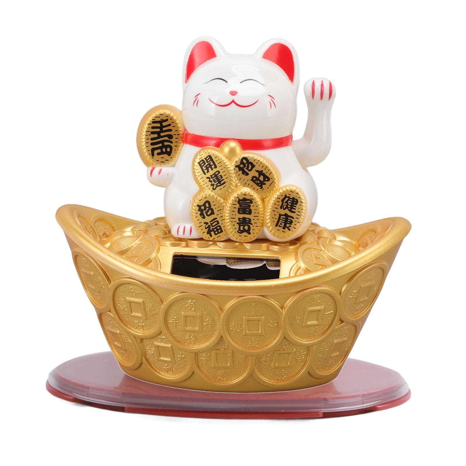 Solar Energy Lucky Cat Ornament Solar Wealth Welcome Waving Hand Fortune Cat Statue for Home Car