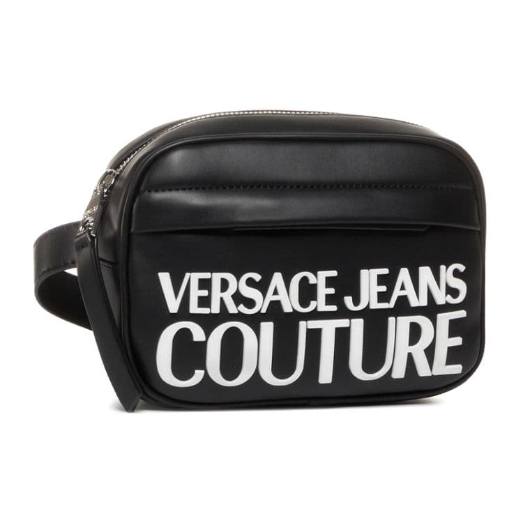 Versace Jeans Couture White Logo Zipper Faux Leather Waist Bag Women waist bag Black E1VVBBM2-71413-899 Basic Set (Bag+Dust Bag)