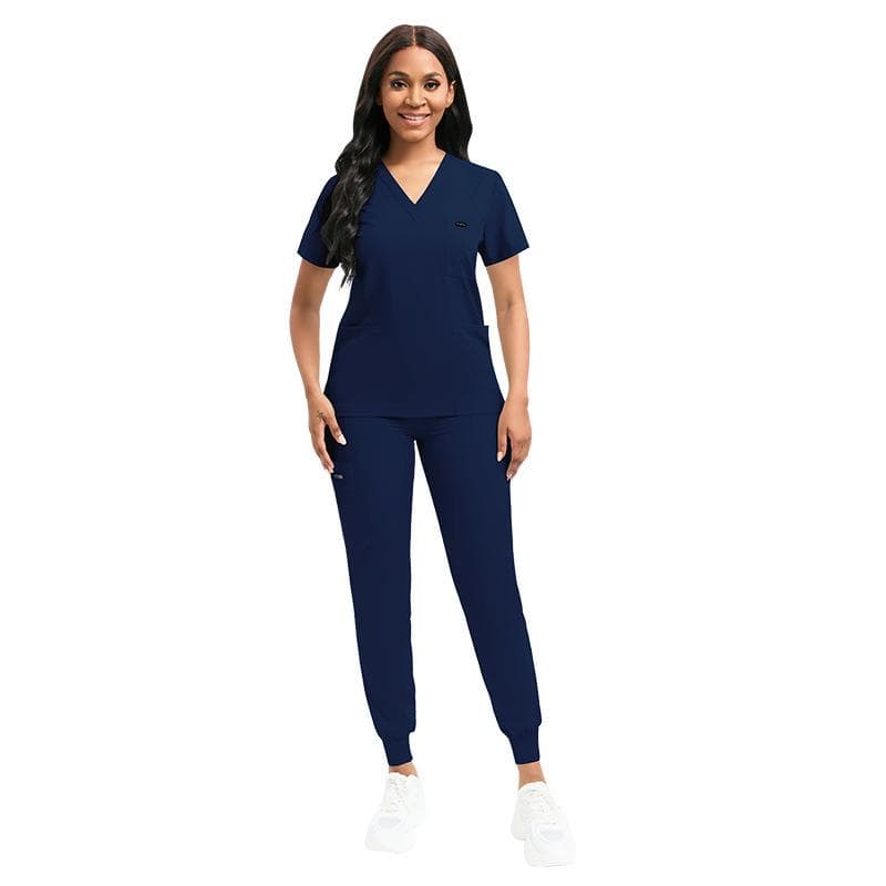 Stretch Scrubs Women Set Nursing Uniforms Clinical Scrubs Set Nurse Doctor Dustproof Workwear Medical Scrubs Top+ Jogger Pants S
