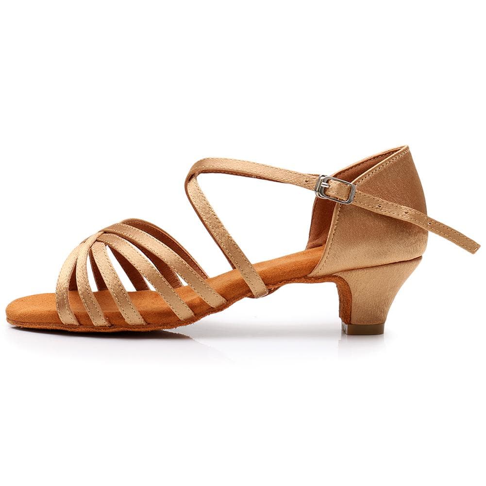 Salsa Latin Ballroom Dance Shoes 4cm Heels Dancing for Women Girls Practicing Dance Shoes 34 beige