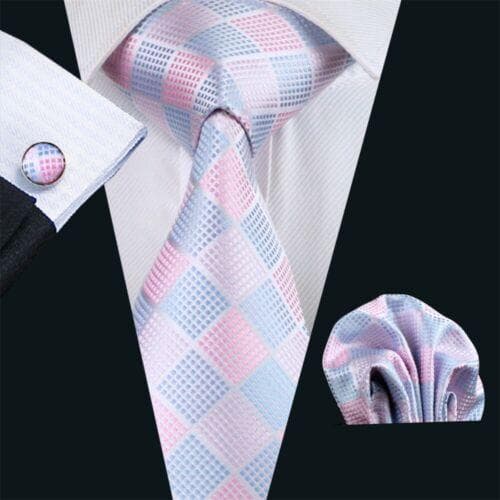 198 Colors Mens Silk Tie Black Blue Red Necktie Hanky Cufflinks Wedding 3PCS Set N-1028
