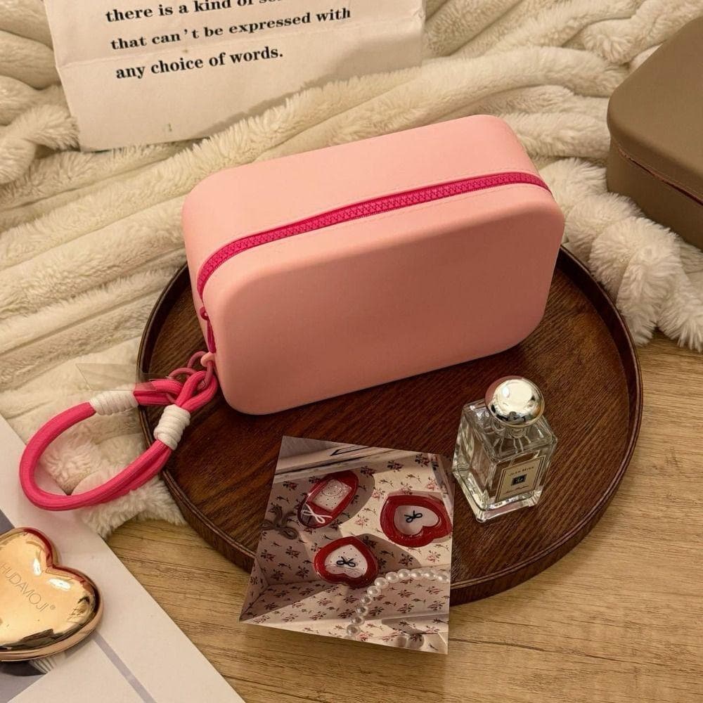 New Portable Silicone Storage Bag Large Capacity Waterproof Zipper Pouch Toiletries Bag Desktop Storage Lipstick Bags pink
