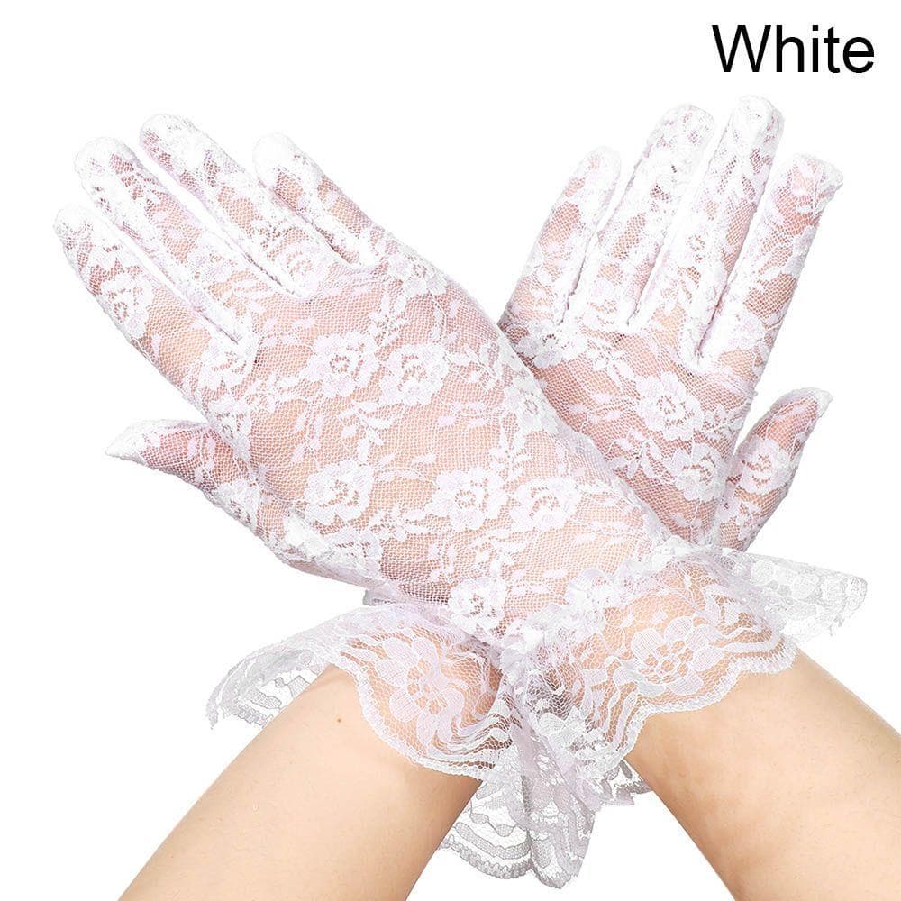 Women Party Dressy Gloves Sunscreen Lace Gloves Rose Flower Pattern UV Protection Mittens Wedding White Bride Gloves white