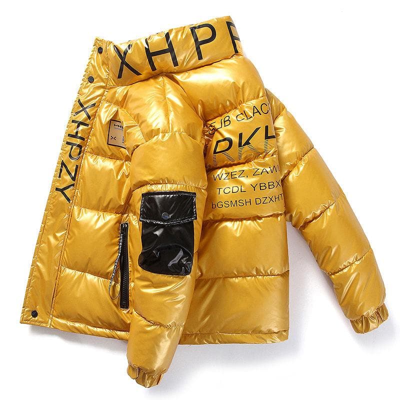 Waterproof Shiny Jacket Winter Men Streetwear Thick Parka Male Fashion Young Hip Hop Cotton-Padded Jacket Brand Quality Outwear Parka Coats Size M-4XL L yellow