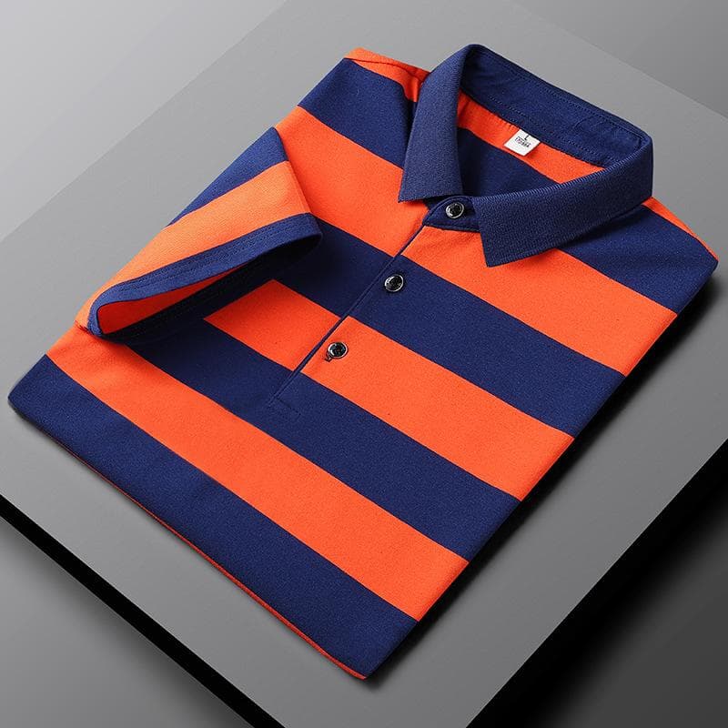 Summer Polo T-shirt Short Sleeve Lapel Casual Stripe Half Sleeve T-shirt Men's Top L