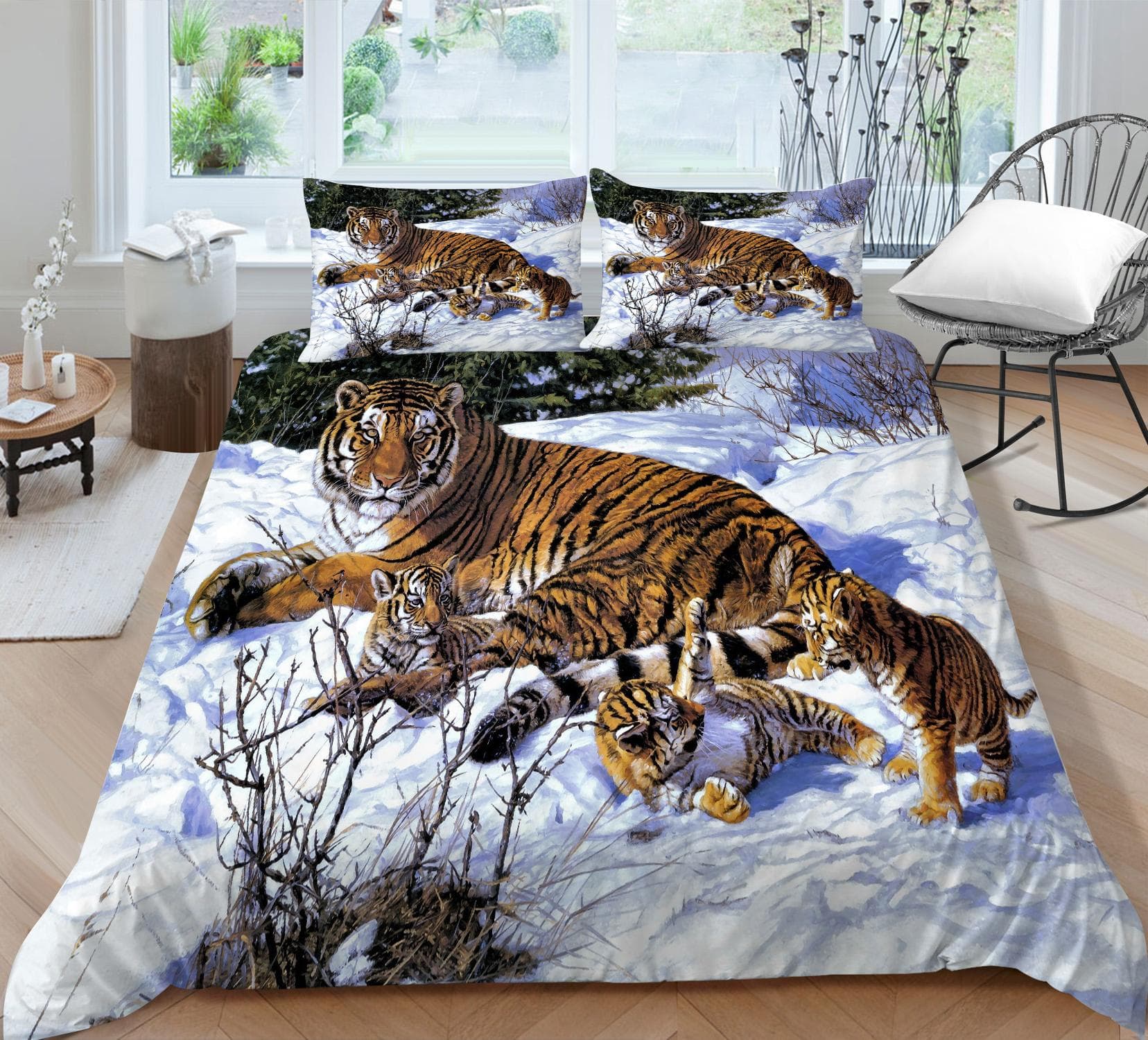 3D down quilt cover Bedding Set snow tiger printed down quilt cover bedding set water washed microfiber 2 / 3 set EU Single 135x200cm