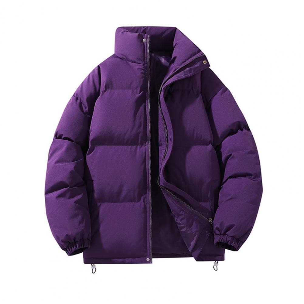 Men Autumn Cotton Coat High Collar Long Sleeve Zipper Closure Windproof Coat with Pockets Zipper Placket Elastic Hem Solid Color M dark purple