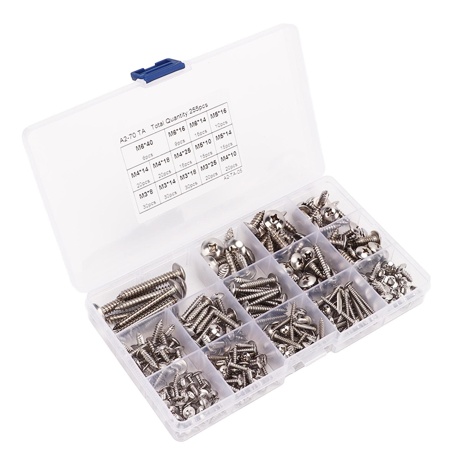 255PCS Self Tapping Cross Truss Head Screws 304 Stainless Steel Sheet Metal Screws M3 M4 M5 M6