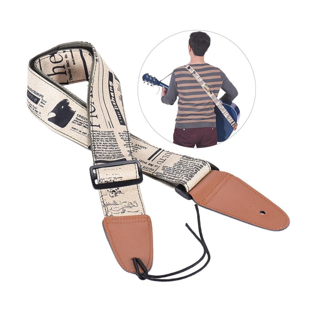 Comfortable Adjustable Guitar Shoulder Strap Synthetic Leather Ends for Acoustic Folk Classic Papaer Pattern