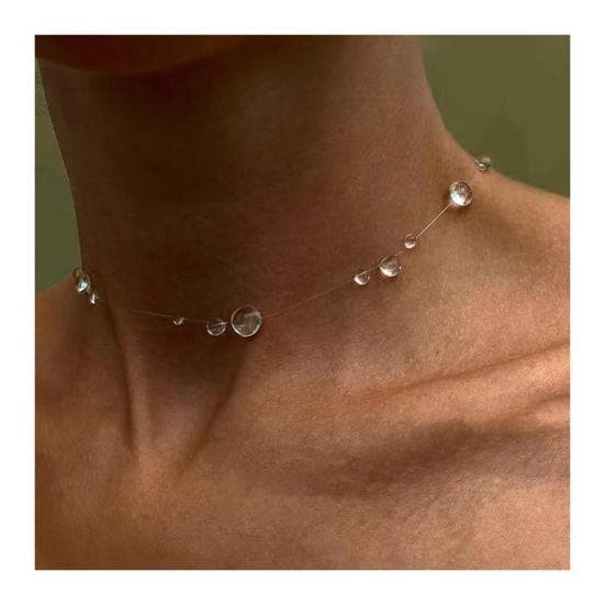 Clear Waterdrop Jewelry Artificial Crystal Glass Round Bead Necklace Tassel Earring Teardrop Beaded Bracelet for Wedding Party D