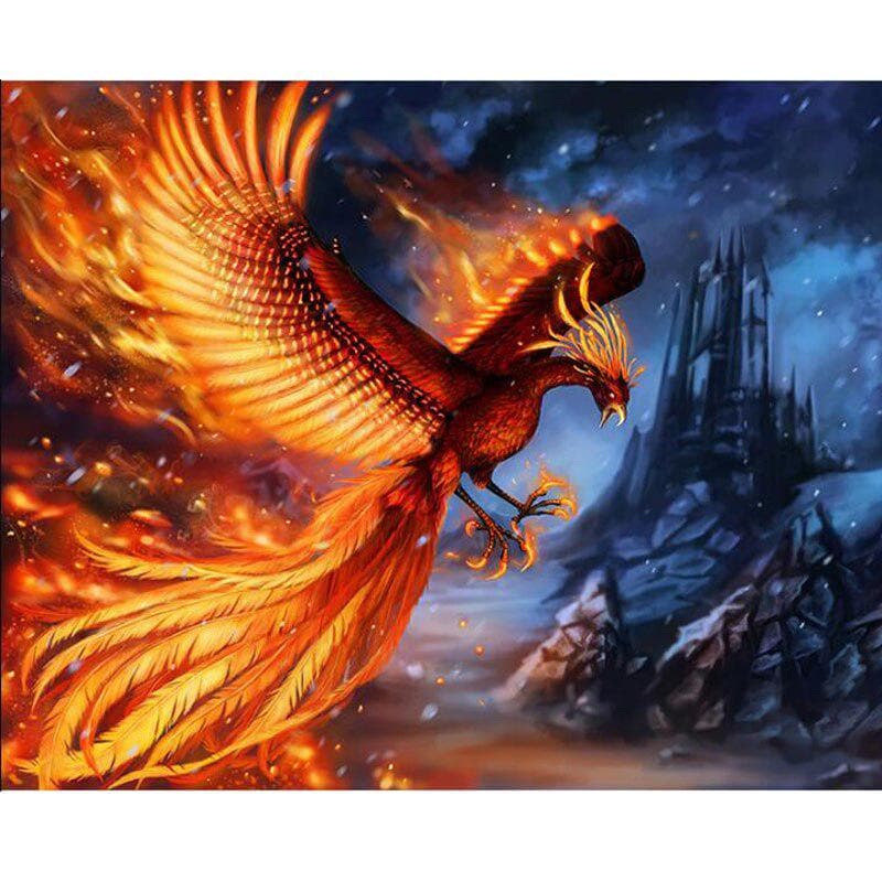 Diamond Painting Needlework Full Diamond Fantasy Undead Fire Phoenix Embroidery Rhinestones 20X30CM