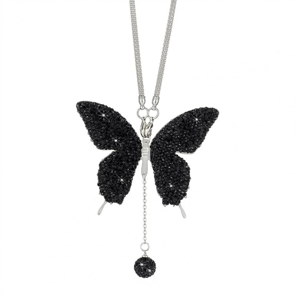 Rhinestone Pendant for Car Rearview Mirror High-quality Alloy Pendant for Car Decoration Elegant Faux Butterfly Car for Women black