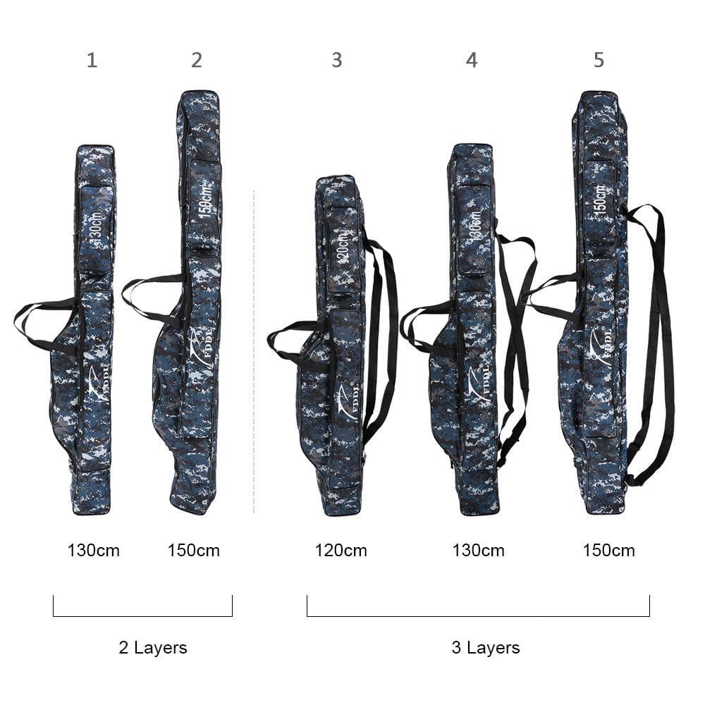 Portable Folding Fishing Rod Carrier Canvas Fishing Pole Tools Storage Bag Case Fishing Gear Tackle 2Layers 150cm