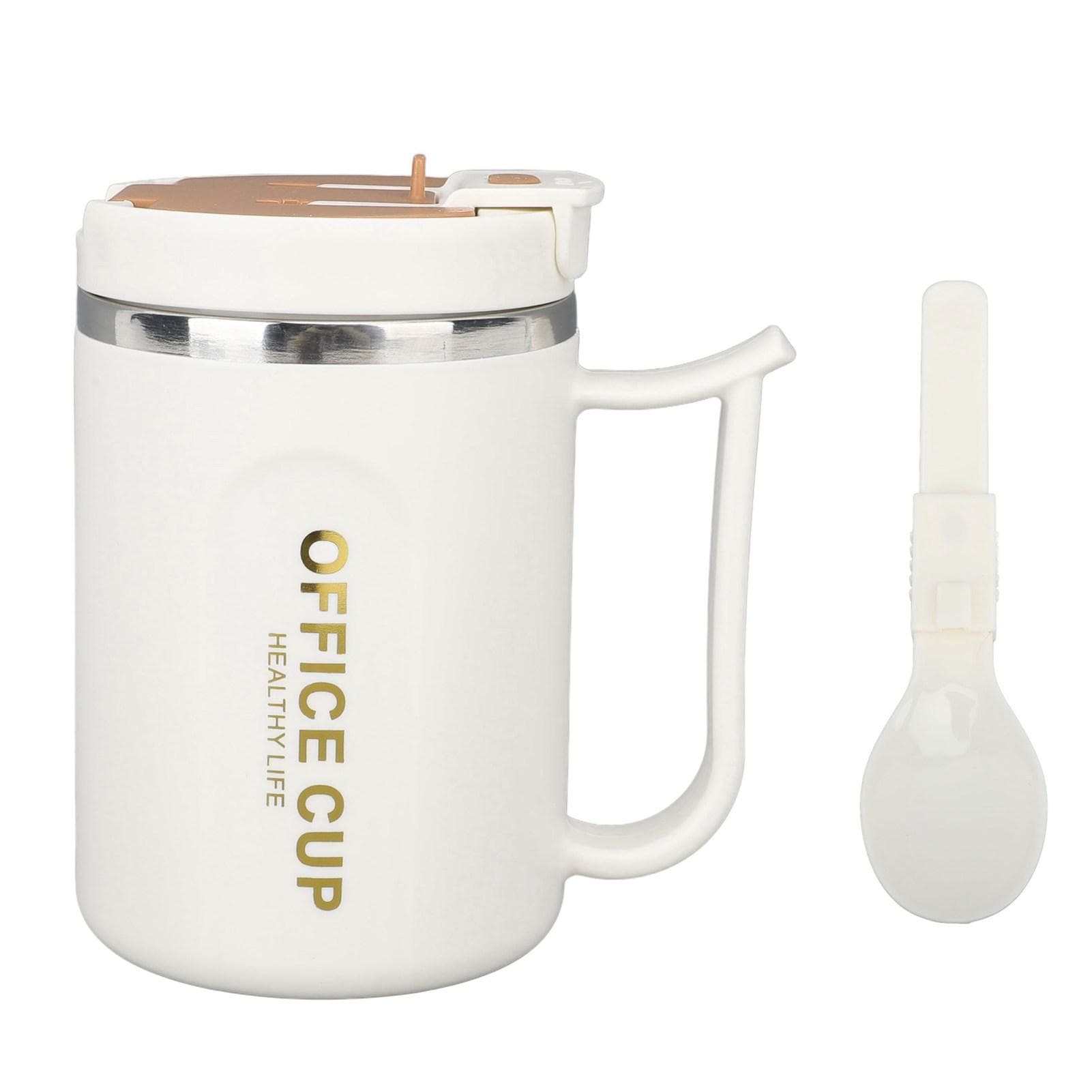 304 Stainless Steel Insulated Coffee Mug Double Layer Anti Scalding Mug with Handle Lid Scoop Blue Coffee