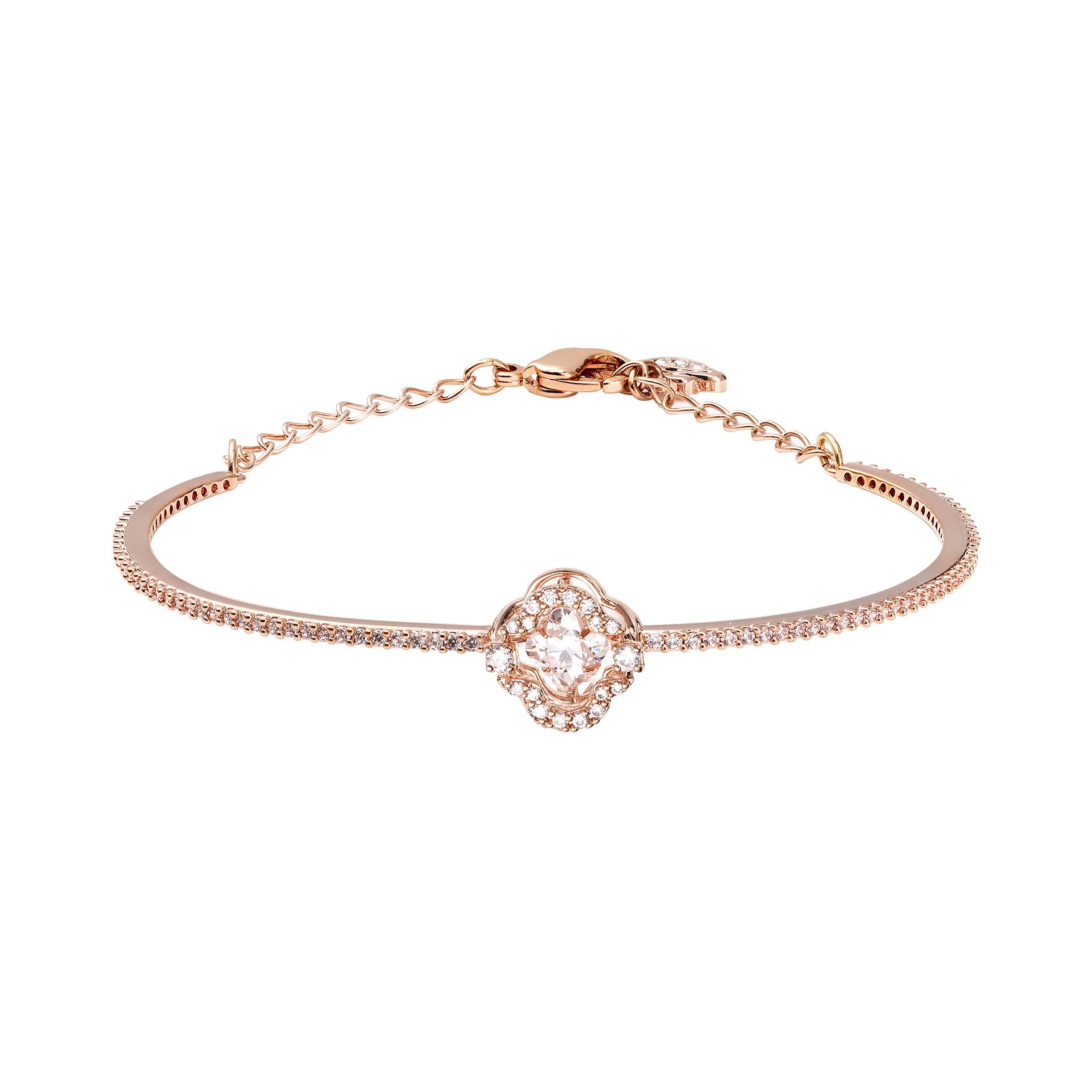Swarovski Sparkling Dance Heartbeat White Diamond Four-Leaf Flower Bracelet Women bracelet 5642925 Box (Random Color),M