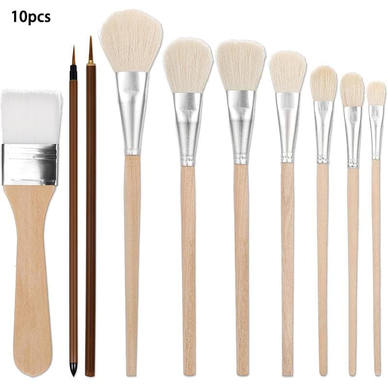 10 Pcs Brush for Acrylic Painting Goat Hair Oil Painting Brushes Acrylic Blending Brush with Wooden Handle for Watercolor Face Body Art Pottery 10pcs