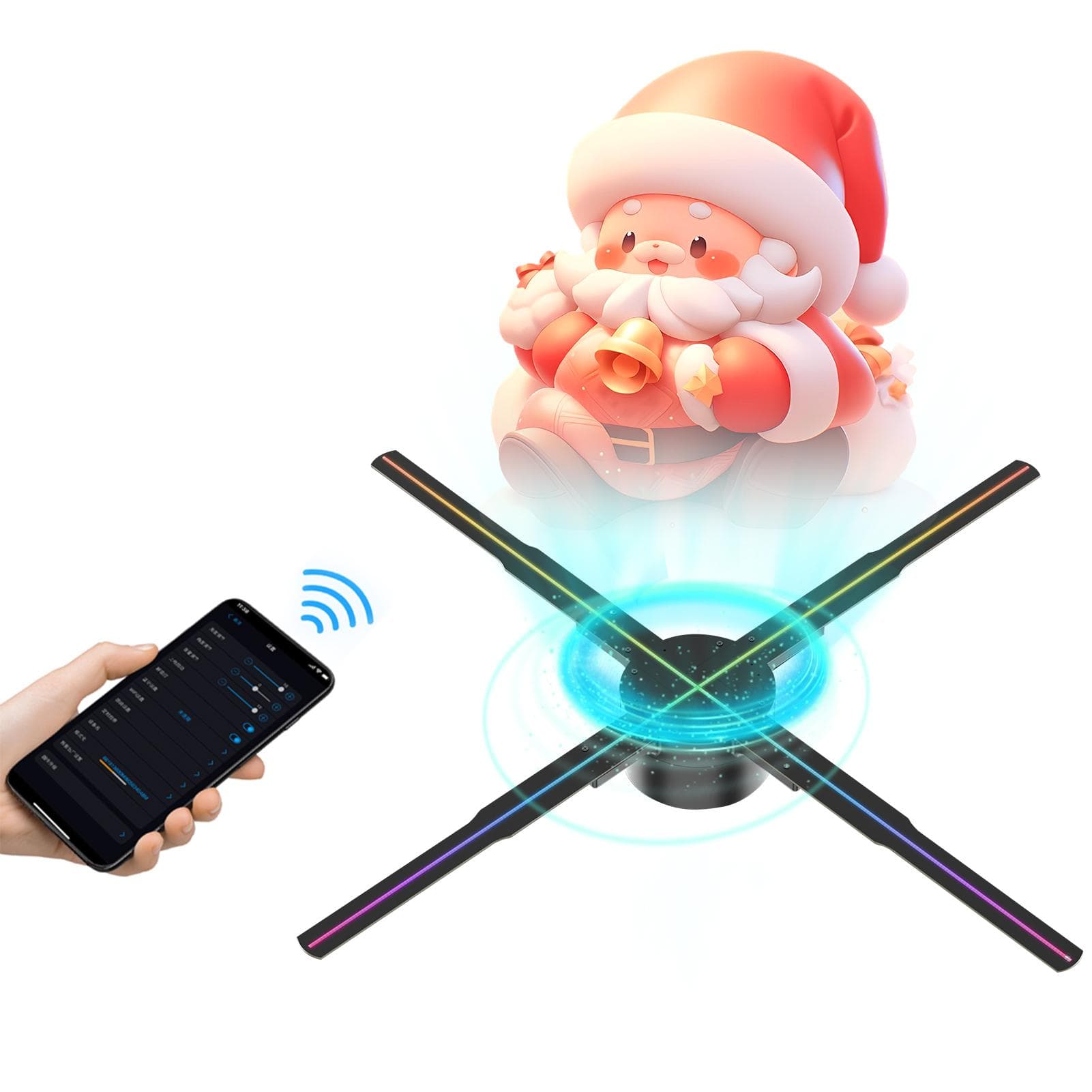 P56 3D Hologram Projector LED Advertising Display Fan 2K HD 3D Naked Eye Video Fan with 678pcs LED EU black