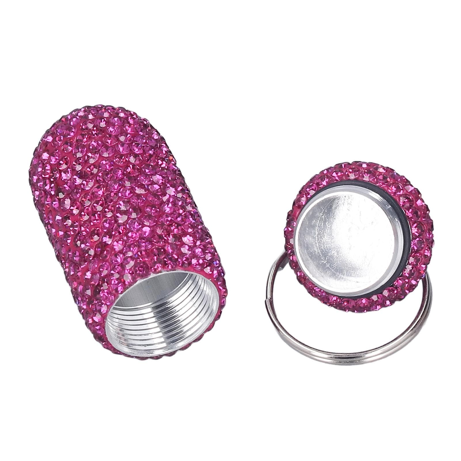 Rhinestone Drug Case Portable Drug Case Bling Rhinestone Pocket Purple Container with Keychain