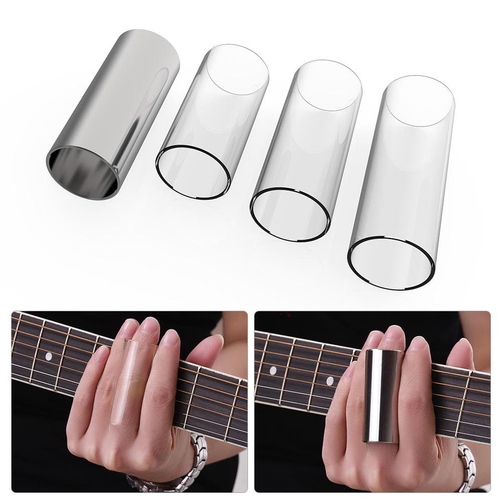 Guitar Slides Set Includes 3 Glass Slides (5.1cm/ 6cm/ 7cm) + 1 Stainless Steel Slide (6cm) + 4pcs