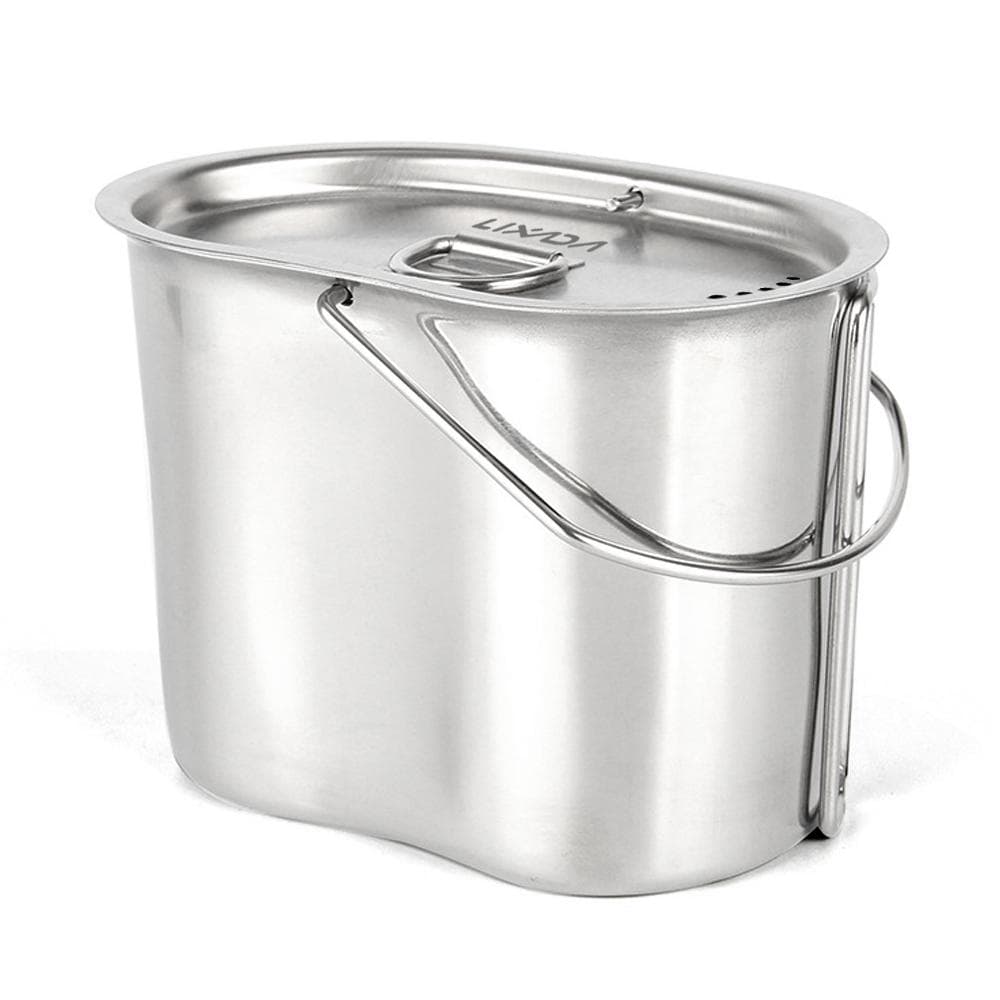 Lixada Stainless Steel Canteen Cup with Foldable Handles and Lid for Outdoor Camping Hiking silver