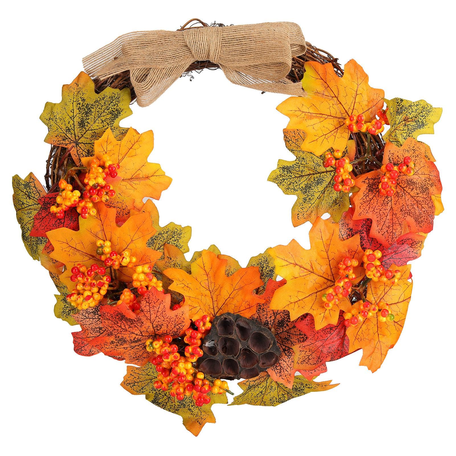 Artificial Fall Wreath Door Hanging Maple Leaf Wreath Garland Home Festival Decoration