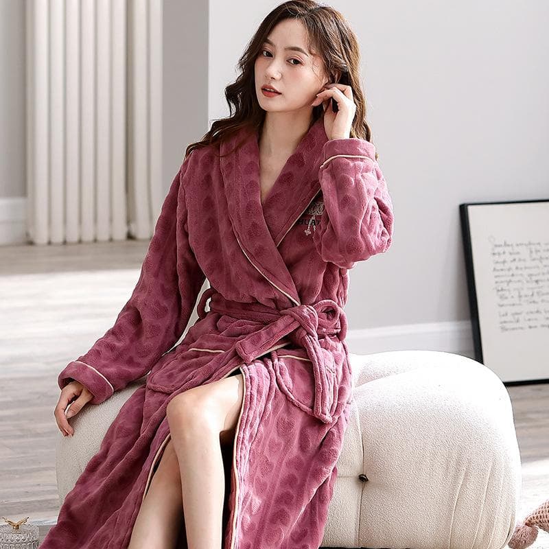 Winter Robe Coral Fleece Nightgown Women's Warm Sleepwear Thickened Long Bathrobe Flannel Loose Casual Home Clothing Nightwear 2XL