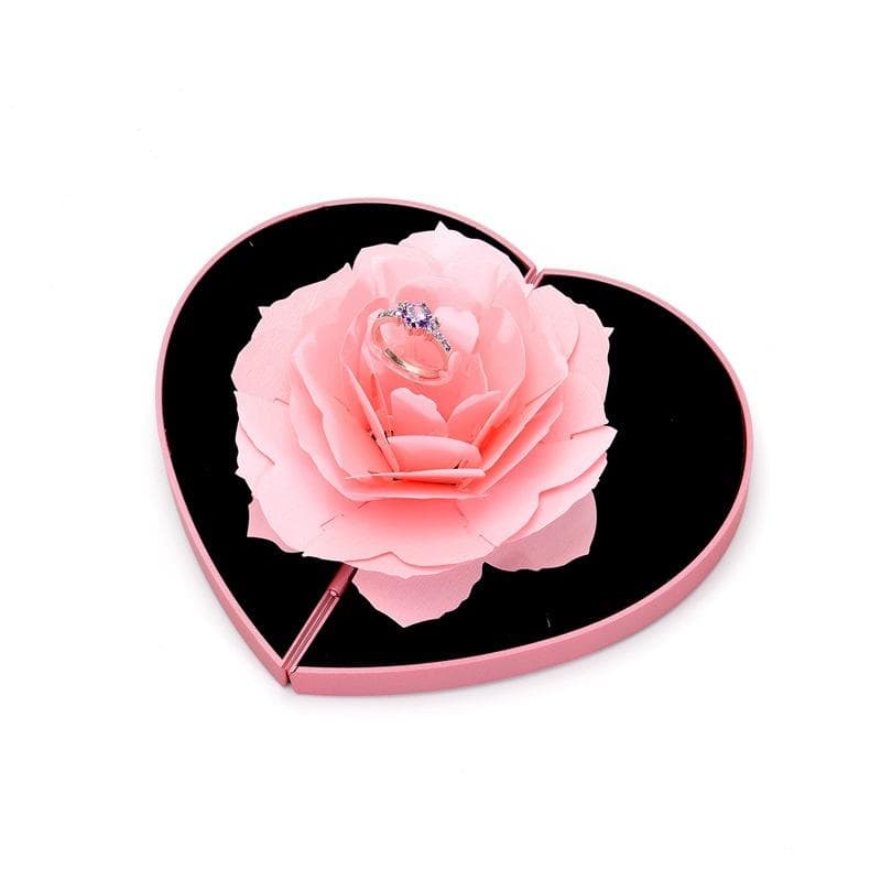 High Quality Jewelry Box For Couples Propose Rings Packaging Rotating Rose Flower Ring Box Heart Shape Rose Rotating Ring Box pink